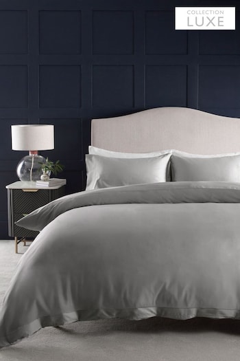 Silver Grey Collection Luxe 300 Thread Count 100% Cotton Sateen Satin Stitch Duvet Cover And Pillowcase Set (171791) | £35 - £68