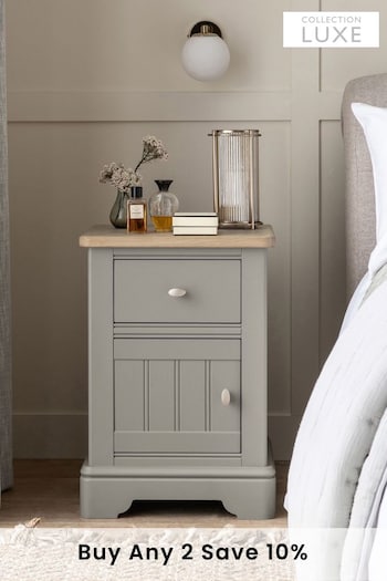 Grey Hampton Country Collection Luxe Painted Oak 1 Drawer Bedside Table (171946) | £299