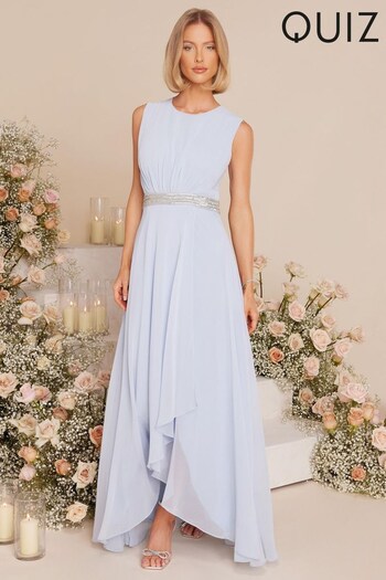 Quiz Light Blue Chiffon Maxi Bridesmaid Dress with Sequin Belt (172046) | £80