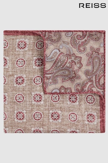 Reiss Oatmeal/Rose Tindari Silk Reversible Pocket Square (172701) | £38