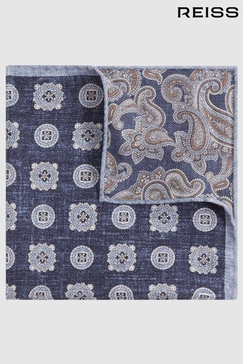 Reiss Indigo Melange Tindari Silk Reversible Pocket Square (172866) | £38