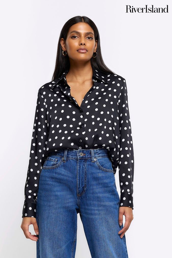 White blouse with black dots sales