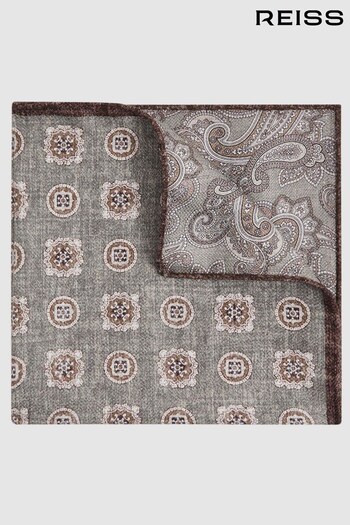 Reiss Sage Melange Tindari Silk Reversible Pocket Square (173005) | £38