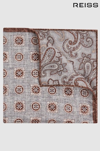 Reiss Grey Melange Tindari Silk Reversible Pocket Square (173012) | £38