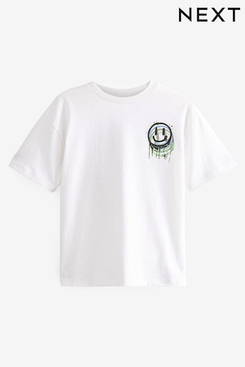 White Smile Back Print Relaxed Fit Short Sleeve Graphic T-Shirt (3-16yrs) (173033) | £7 - £12