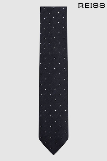 Reiss Navy Lorenzo Silk Blend Textured Polka Dot Tie (173104) | £68