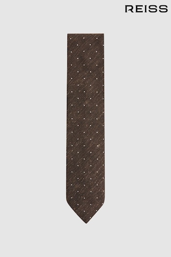 Reiss Chocolate Melange Lorenzo Silk Blend Textured Polka Dot Tie (173150) | £68