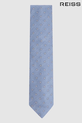 Reiss Sky Blue Trevi Silk Blend Textured Floral Print Tie (173160) | £68