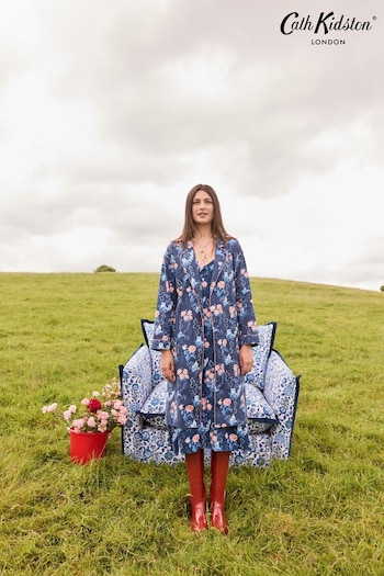 Cath Kidston Navy Floral Print Cotton Poplin Robe (173235) | £55