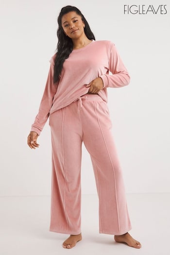 Figleaves Blush Pink Luxury Soft Fleece Sweatshirt and Wide Leg Joggers Pyjamas Set (173260) | £38