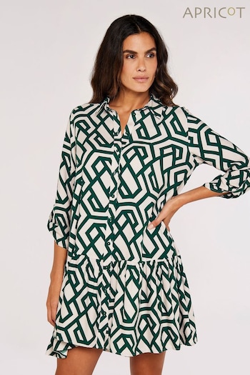 Apricot Green Geo Print Tiered Shirt Dress (173330) | £35