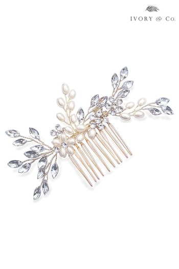 Ivory & Co Gold Pearl Shimmer Crystal Encrusted Comb (173395) | £35