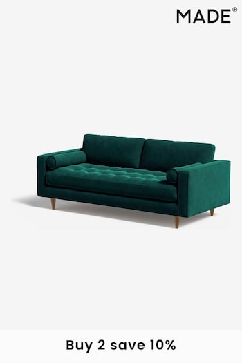 MADE.COM Matt Velvet Teal Green Scott 3 Seater Sofa (173429) | £1,099