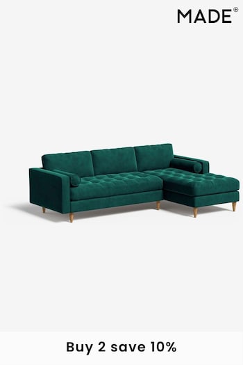 MADE.COM Matt Velvet Teal Green Scott Left Hand Facing Corner Sofa (173513) | £1,775