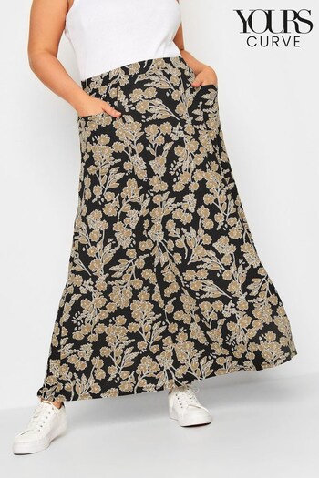 Yours Curve Black Printed Pocket Detail Maxi Skirt (173805) | £29