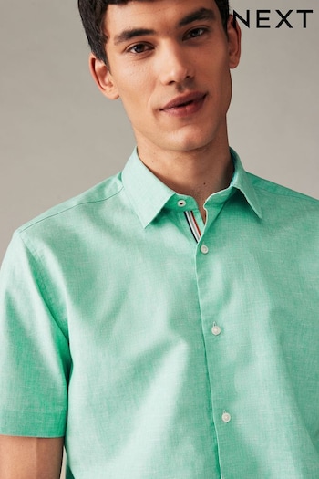Mint Green Regular Fit Trimmed Linen Blend Short Sleeve Shirt (173933) | £32