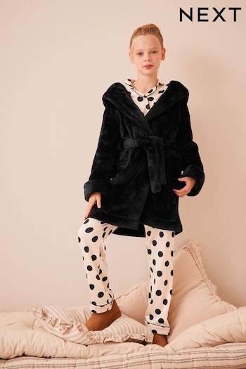 Black Soft Touch Fleece Dressing Gown (9mths-16yrs) (174076) | £15 - £24