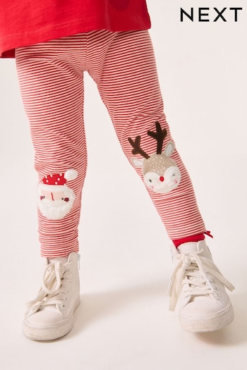 Red Stripe Christmas Santa Embellished Leggings (3mths-7yrs) (174226) | £7 - £9