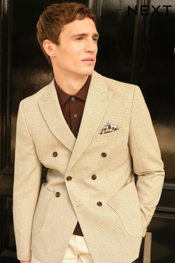 Neutral Double Breasted Wool Blend Dogtooth Blazer (174231) | £99