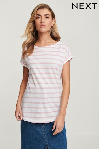 Pink Stripe Round Neck Cap Sleeve T-Shirt (174239) | £9