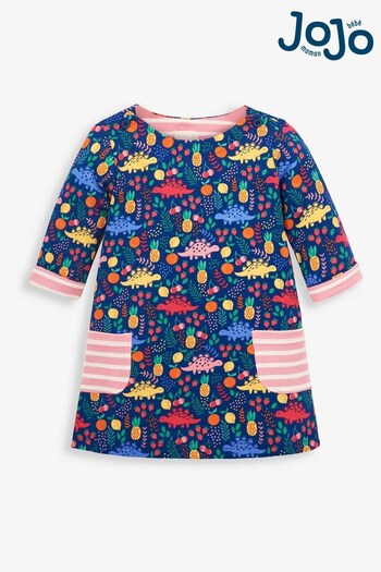 JoJo Maman Bébé Navy Girls Sweet Dinosaur Print A-Line Dress (174295) | £21