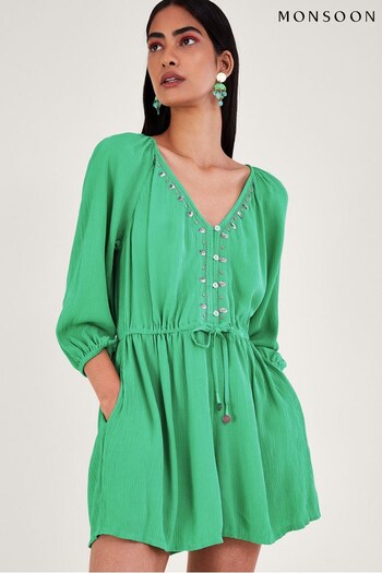 Monsoon Green Long Sleeve Embellished Romper (174304) | £60