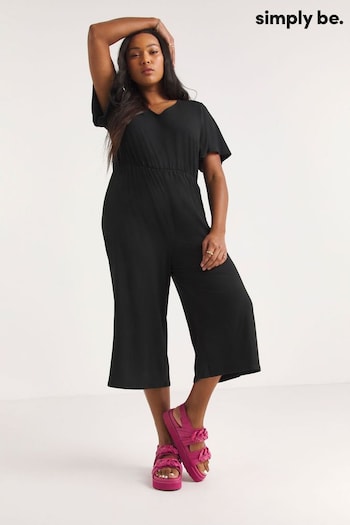 Simply Be Black Angel Sleeve Crop Jumpsuit (174376) | £26