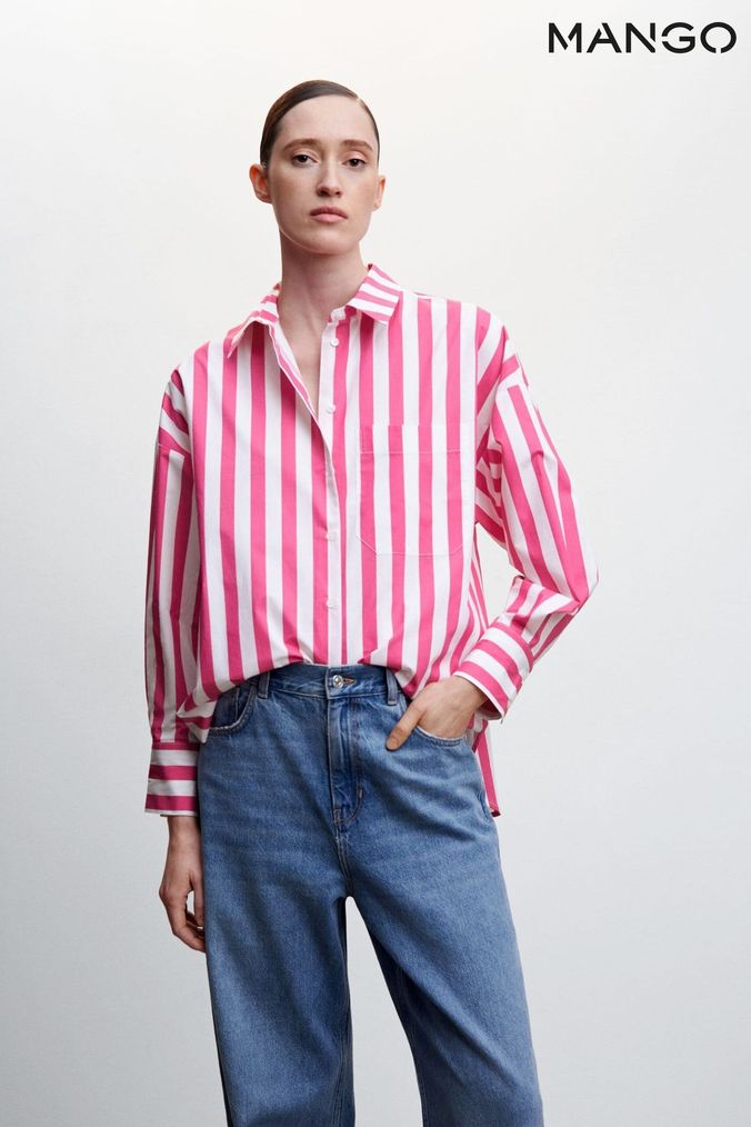Mango Oversize Pink Striped Shirt (174482) | £36