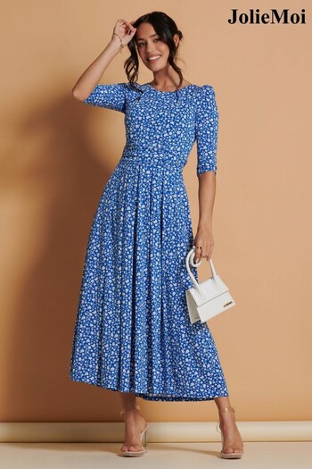 Jolie Moi Blue Kimber Jersey Pleated Maxi Dress (174631) | £85