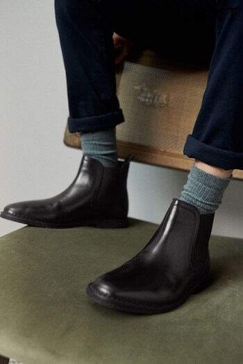 Black Standard Fit (F) Leather Chelsea Boots (174759) | £32 - £39