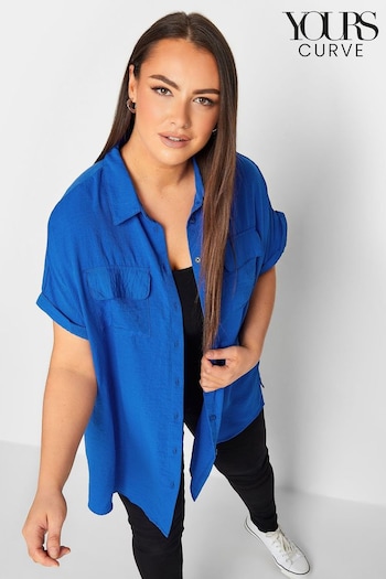 Yours Curve Blue Textured Short Sleeve Utility Shirt (175360) | £24