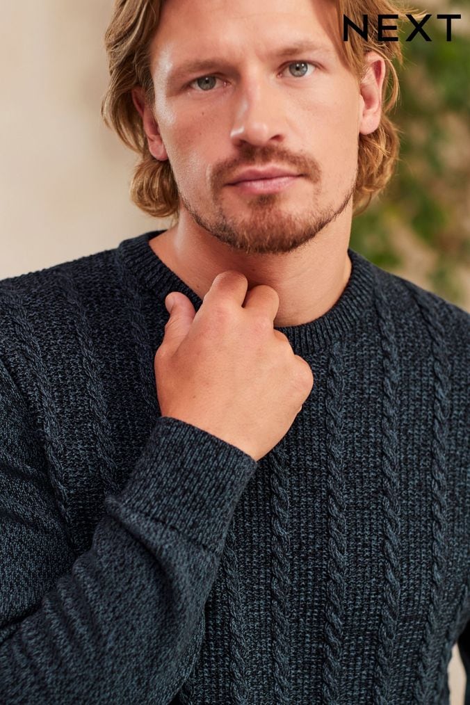 Mens blue discount cable knit jumper
