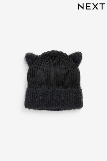 Black Cat Ears Double Pom Pom Rib Beanie Hat (3-16yrs) (175545) | £7 - £10
