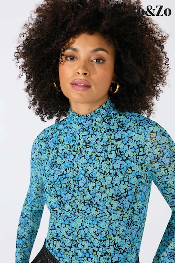 Ro&Zo Blue Floral Mesh Top (175717) | £59