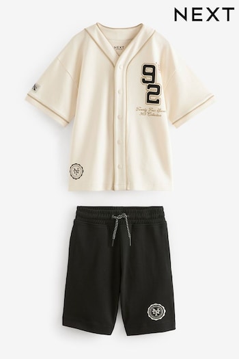 Cream/Black Varsity Baseball Top and Shorts Set (3-16yrs) (175746) | £17 - £25