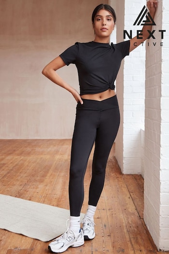 Black Active Studio Sports Wrap Front High Waist Full Length Leggings Lisa (175748) | £28
