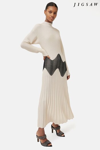 Jigsaw Cream Lace Trim Knitted Dress (175781) | £250