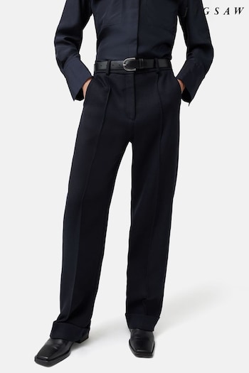 Jigsaw Blue Harley Cotton Turn Up Trousers (175789) | £220