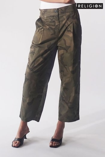 Religion Green Lightweight Cargo Trousers in Camo Print (175832) | £68