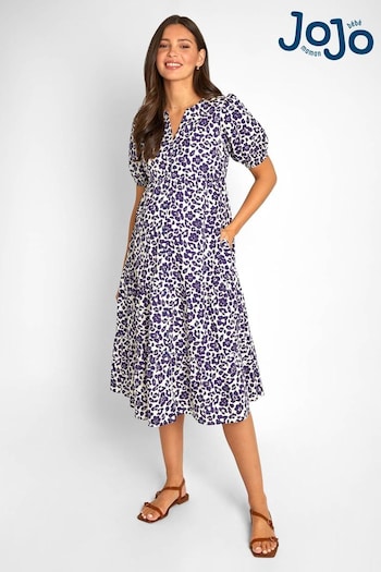 JoJo Maman Bébé Navy Animal Print Tiered Maternity Midi Shirt Dress (176061) | £49