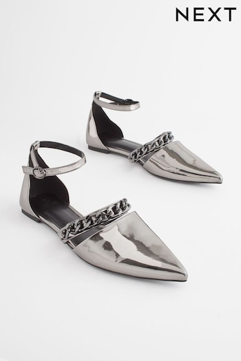 Pewter Forever Comfort® Point Toe Chain Trim Flats (176121) | £42