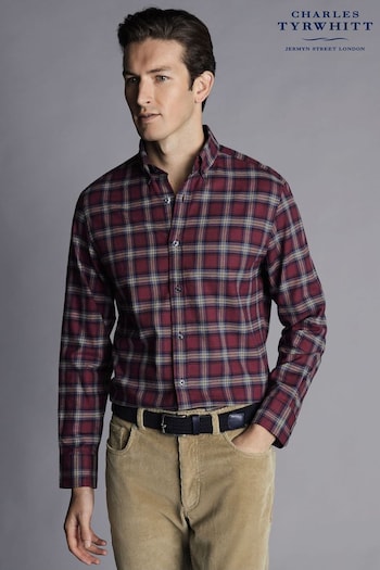 Charles Tyrwhitt Red Check Brushed Flannel Slim Fit Shirt (176467) | £65