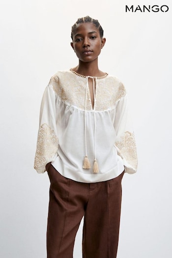 Mango Embroidered Cord White Blouse (176661) | £50