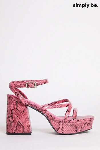 Simply Be Extra Wide Fit Pink Vicky Strappy Platform Heeled Sandals (176900) | £40