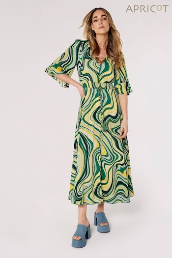 Apricot Green & Yellow Retro Angel Sleeve Tassel Maxi Dress (177129) | £42