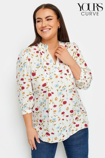 Yours Curve Cream Pintuck Half Placket Blouse (177212) | £25