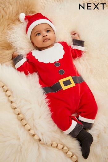 Red Christmas Velour Baby Sleepsuit (0mths-2yrs) (177224) | £14 - £16
