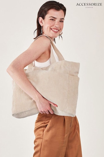 Accessorize Cream Cord Shopper Bag (177321) | £20