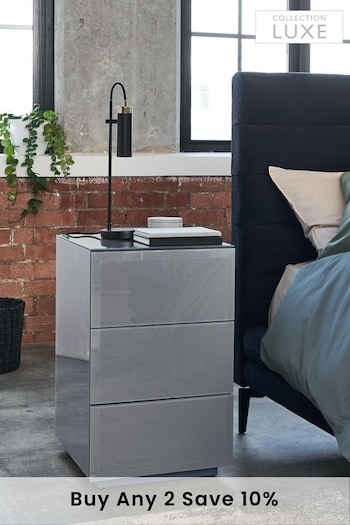 Grey Sloane Glass Collection Luxe 3 Drawer Bedside Table (177636) | £375
