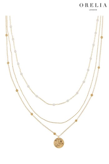 Orelia London Gold Tone Pearl and Coin 3 Row Necklace (177747) | £35